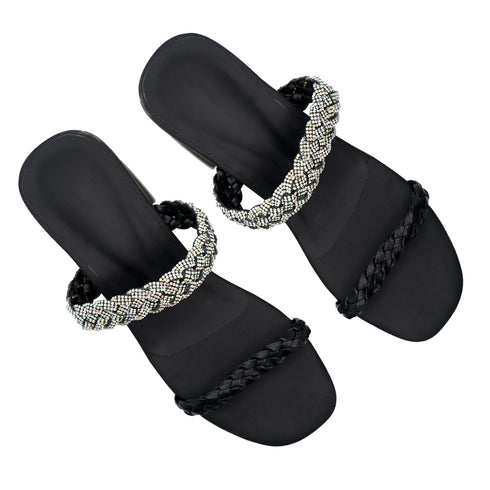 Black Braided Fancy Heel Sandal 4528 For Women