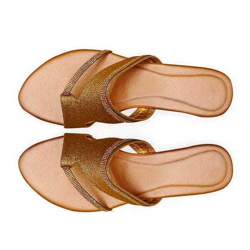 Gold Fancy Flat Sandal For Women 2314
