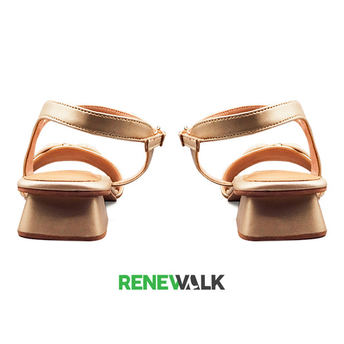 Chain Buckle Gold Ankle Strap Block Heel Sandal For Women 4509