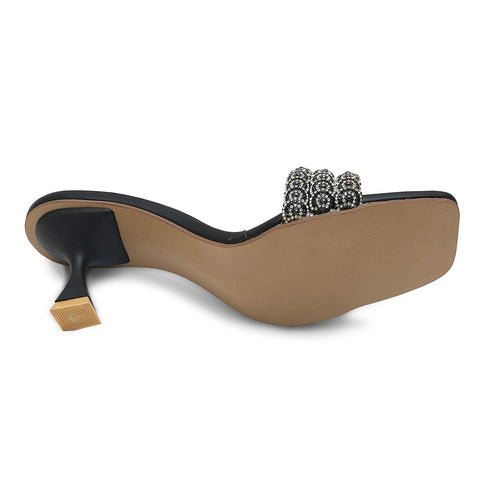 Black And Gold 4536 Crystal Strap Heel Sandal For Women