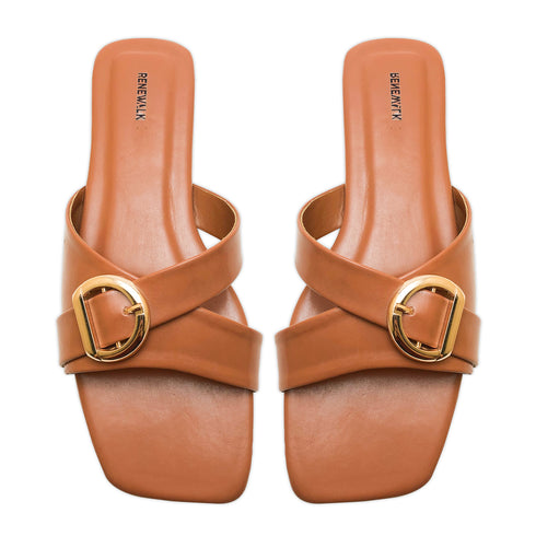 Brown Buckle Flat Sandal 2367 For Women