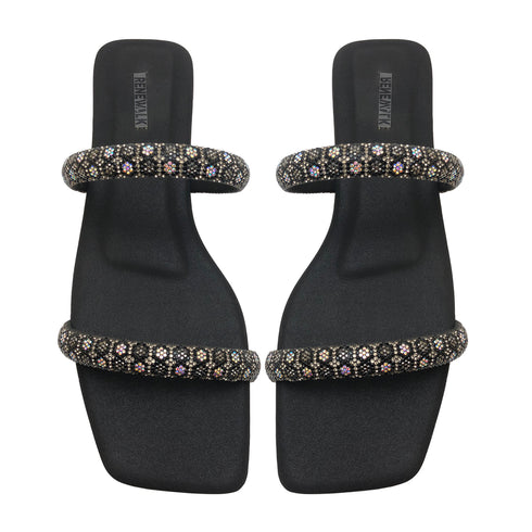 Black Fancy Double-strap Flat Sandals 23109 For Women