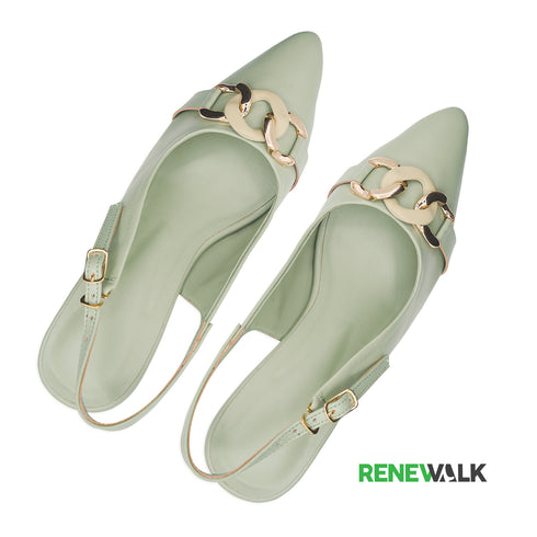 Light Green Chain Buckle-Block Heel Mule For Women 4507