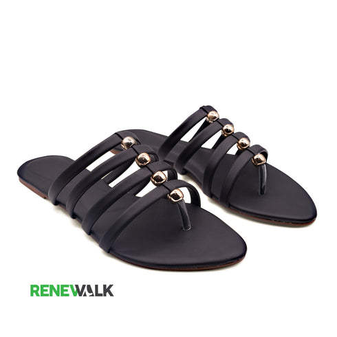 Black Casual Multi Stripe Flat For Womens 2382