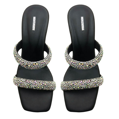 Black Crystal Double-Strap Heel 4534 Sandal For Women