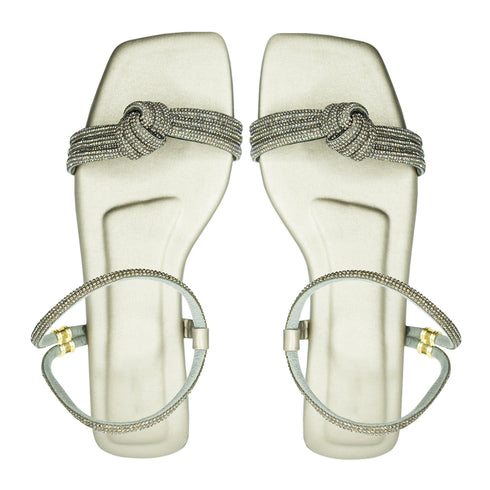 Grey Crystal Knotted Strap Flat Sandal 2343 For Women