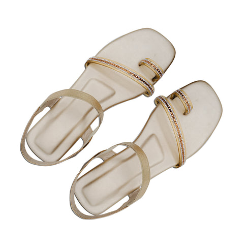 Gold Slingback Crystal Fancy Flat For Women 2398