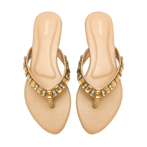 Beige Crystal Flat Sandal 2346 For Women