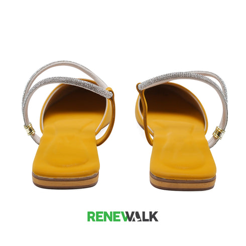 Yellow Ankle Strap Rhinestone Flat Mule For Women 2373