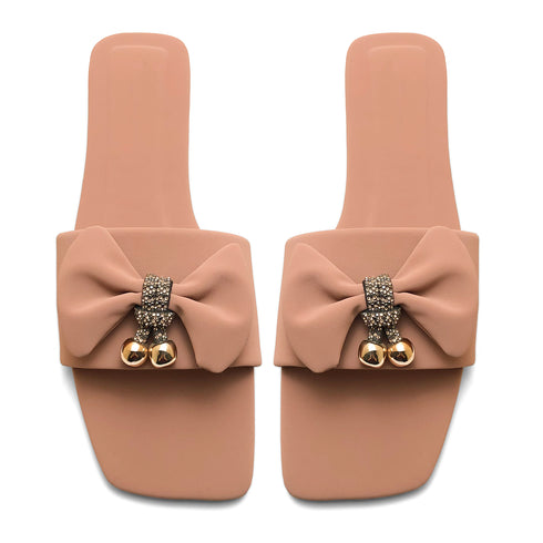 Pink Bow Charm Flat Slipper 23116 For Women