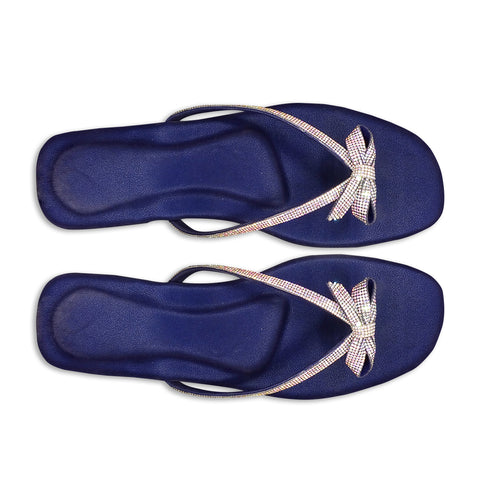 Blue Crystal Knotted Flat Sandal For Women 2316