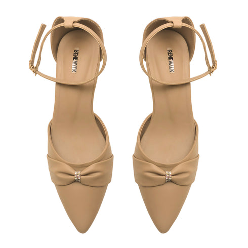 Beige Bow Ankle Strap Mule 4517 Sandal For Women