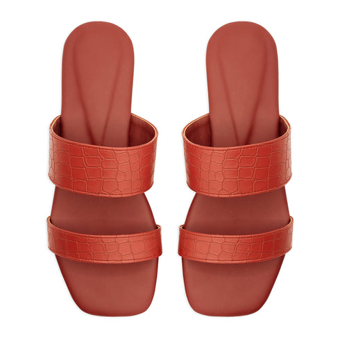 Maroon Metallic Croc-Flat Slipper 2342 For Women