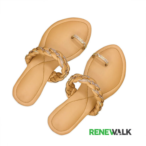 Beige Open Toe Ring Flat Sandal For Women 2325