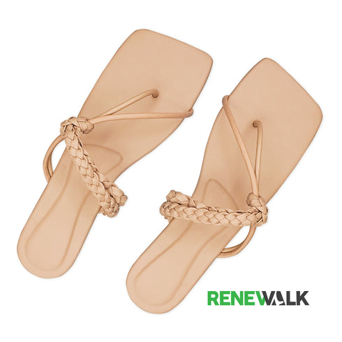Braided Strap Beige Flat Sandal For Women 2362