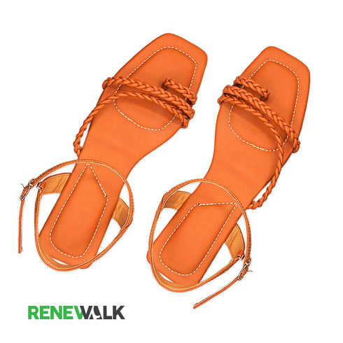 Brown Braided Ankle Strap Flat Sandal 2355