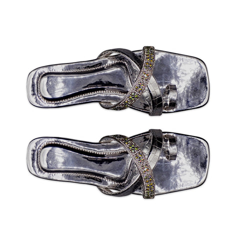 Grey Party wear Cross Strap Flat Sandal For Women 2359