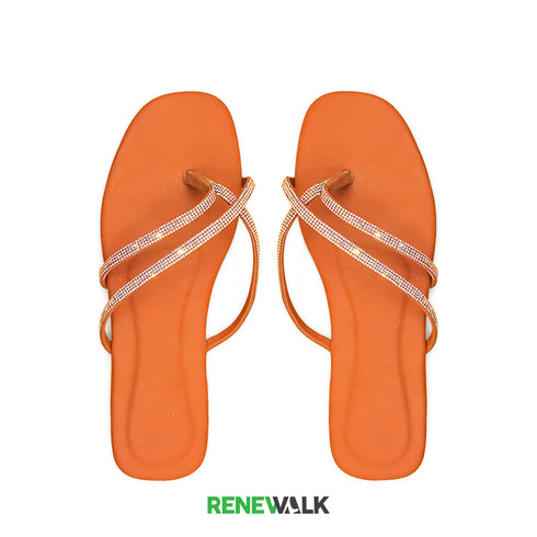 Brown Crystal Cross Flat Sandal For Women 2350