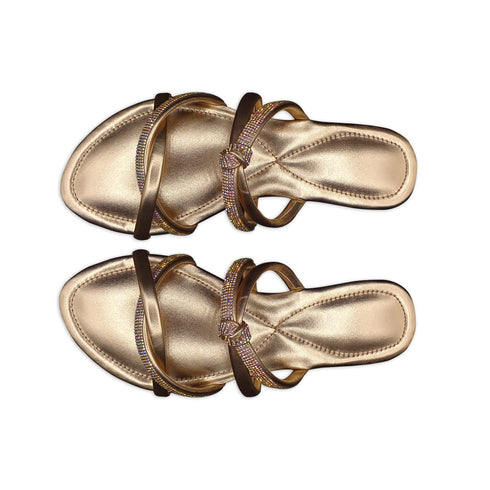 Rose Gold Party Wear Flat Sandal For Women 2322