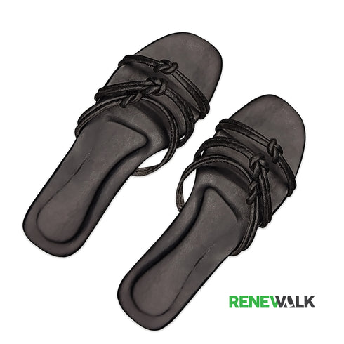 Black Twin Straps Knotted Flat Sandal For Women 2329