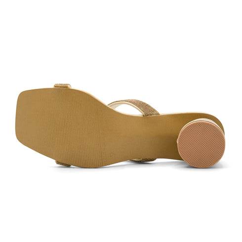 Gold Crystal Block Heel 4527 Sandal For Women