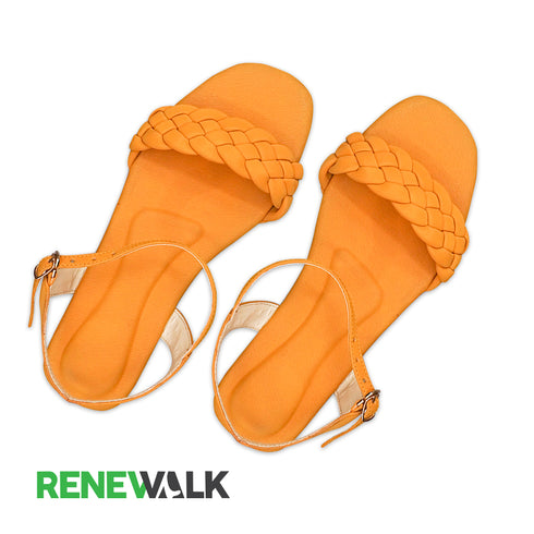 Orange Casual Braided Ankle Strap Flat Sandal For Women 2363