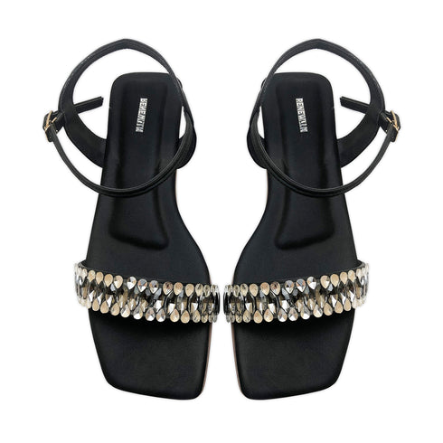 Black Fancy Ankle Strap Flat Sandal 2349 For Women