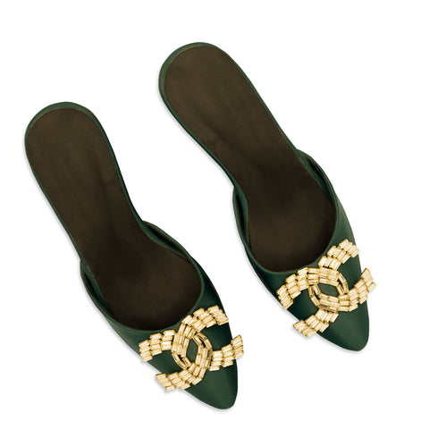 Green Block Heel Mule For Women 4529