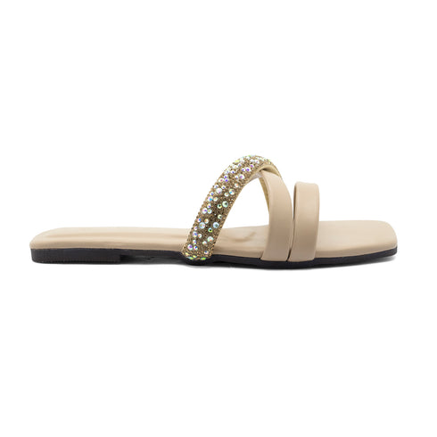 Black Crystal Cross Strap Flat Slipper 2341 For Women