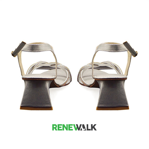 Twisted Rhinestone Block Heel Grey Sandal For Women 4506