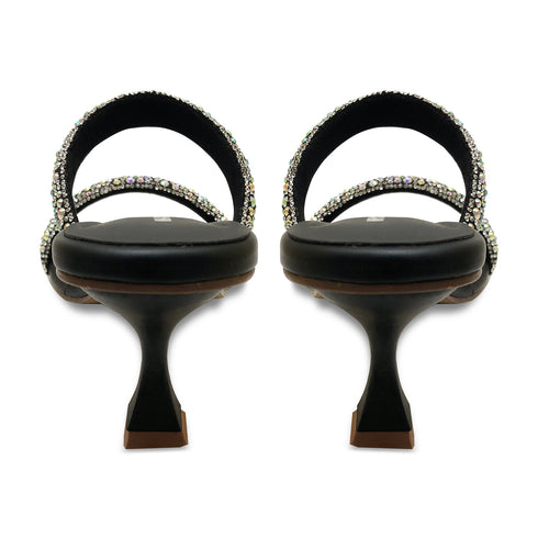 Black Crystal Double-Strap Heel 4534 Sandal For Women