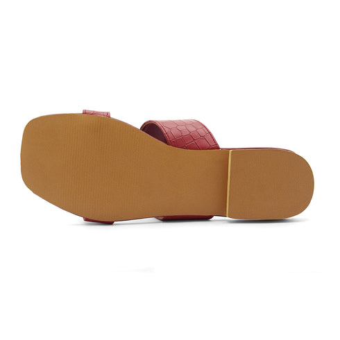 Maroon Metallic Croc-Flat Slipper 2342 For Women