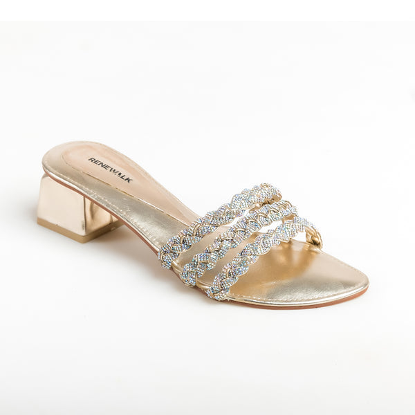 Gold Triple Strap Block Heel 4526 Sandal For Women