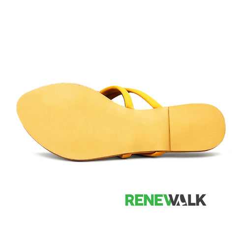 Yellow Knotted Double Strap Flat Sandal For Women 2366