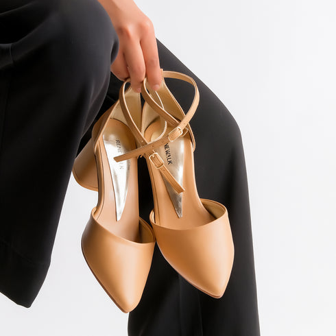 Bronze Casual Ankle Strap Block Heel Mule For Women 4514