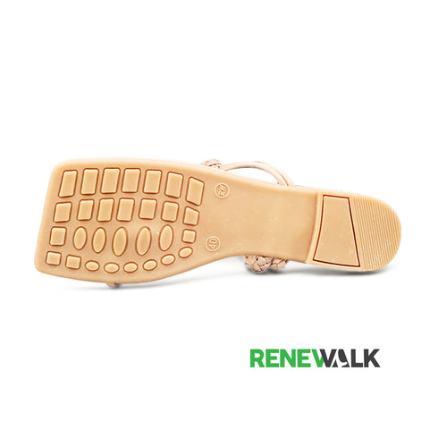 Braided Strap Beige Flat Sandal For Women 2362