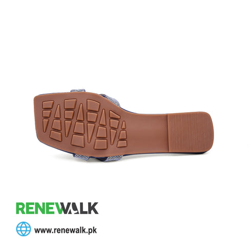 Blue Rhinestone Knotted Flat Slippers For Women 2361