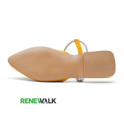 Yellow Ankle Strap Rhinestone Flat Mule For Women 2373