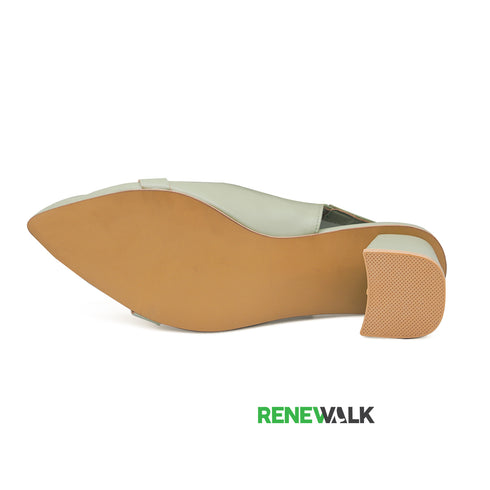 Light Green Chain Buckle-Block Heel Mule For Women 4507