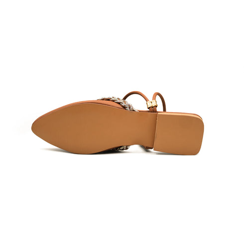 Brown, Pink, White Party Wear Flat Mules For Women 2368