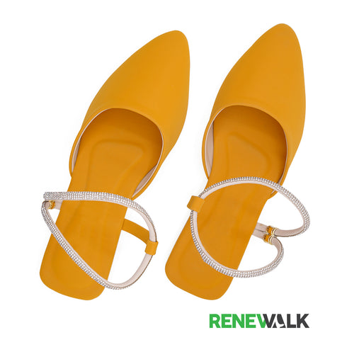 Yellow Ankle Strap Rhinestone Flat Mule For Women 2373