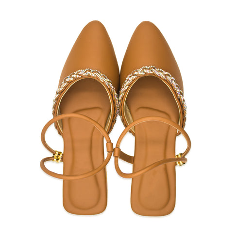 Brown, Pink, White Party Wear Flat Mules For Women 2368