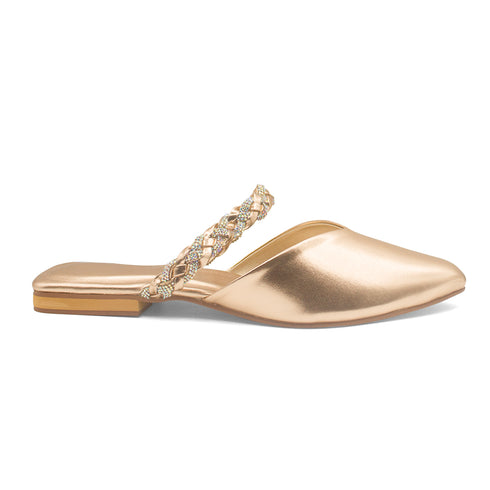 Rose Gold Party Wear Flat Mules For Women 2371