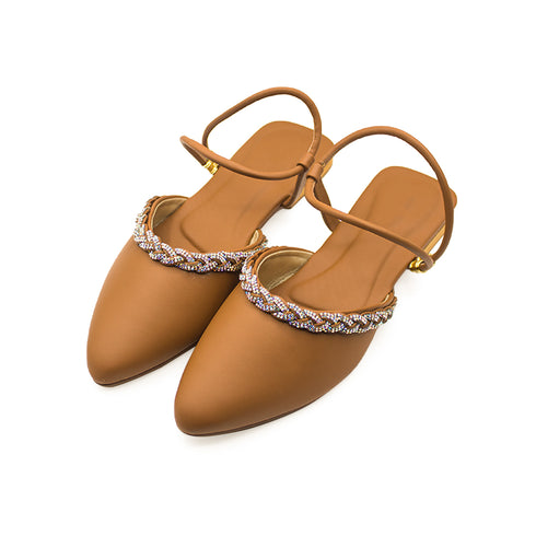 Brown, Pink, White Party Wear Flat Mules For Women 2368